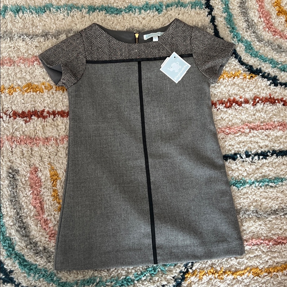 NEW Lined Wool Sparkly Gray chevron tweed Shift Dress 3T